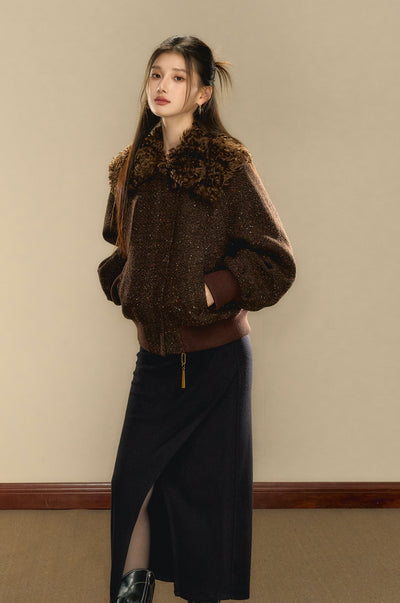 Small Fragrance Wool Short Camel Jacket OSH0092