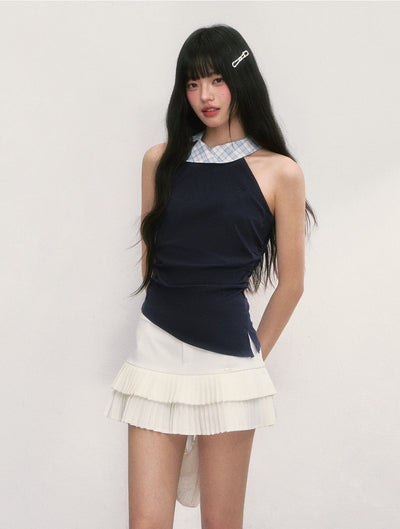 Plaid Asymmetrical Sleeveless Top WEE0046