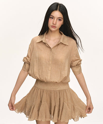 High Waist Pleated Shirt Dress ANA0065