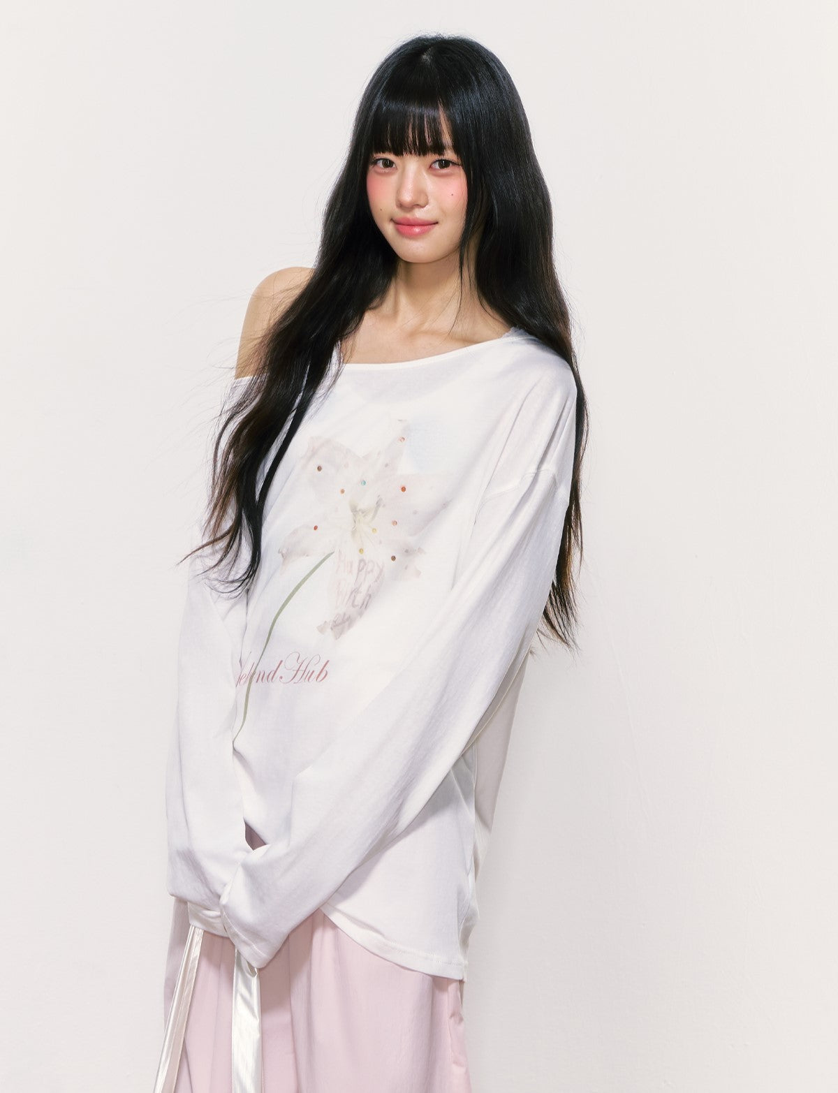 Flower Printed Off-shoulder T-shirt WEE0056