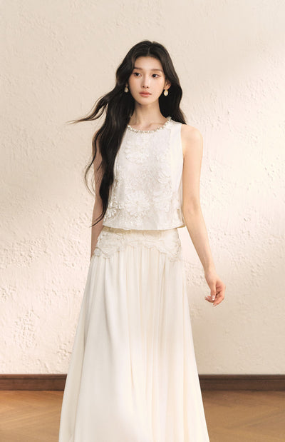 White Sleeveless Lace Top/Skirt OSH0179