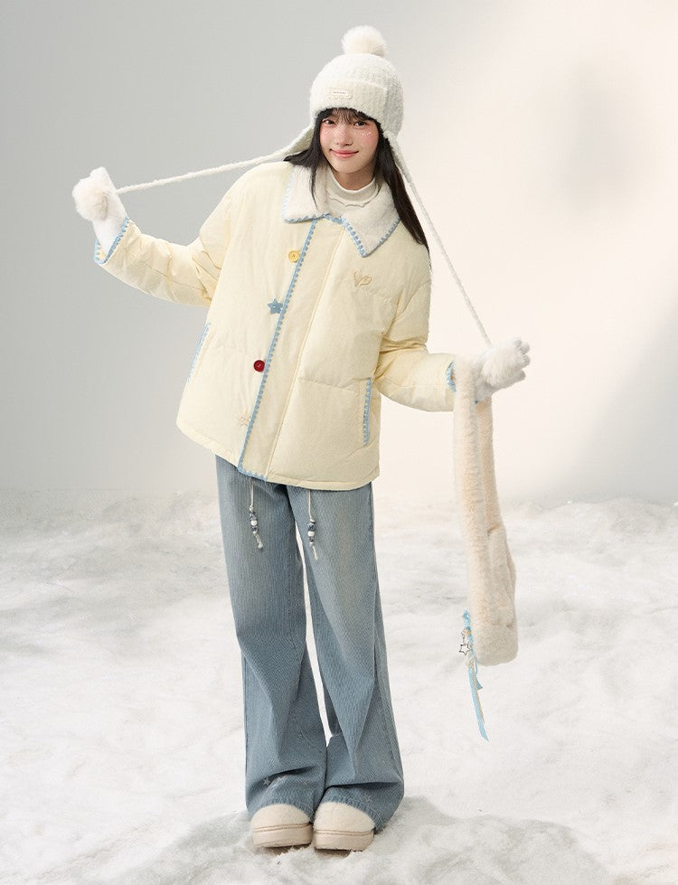 Versatile Button Patchwork Down Jacket NTO0253