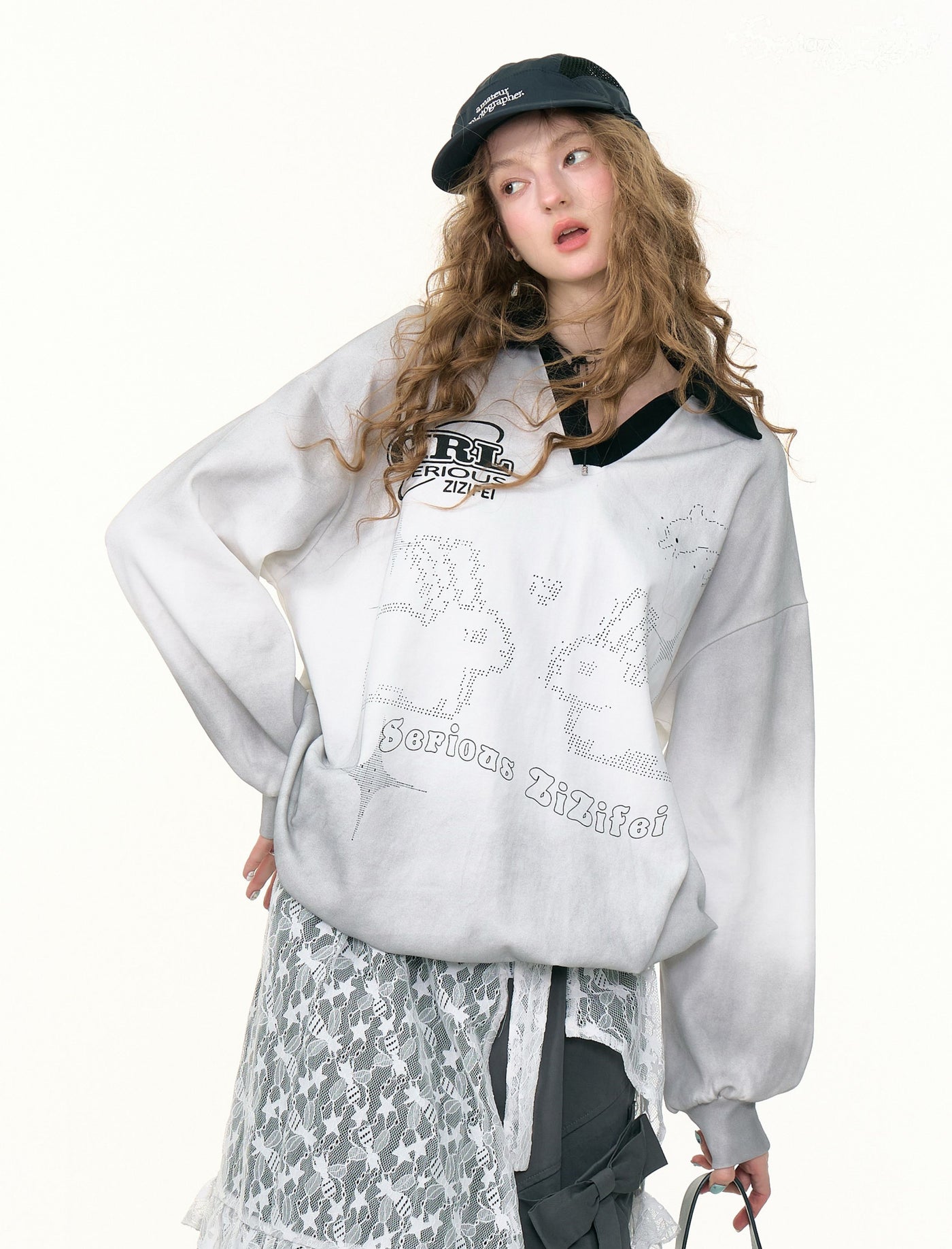 Gradient Rabbit Prints V-neck Sweatshirt ZIZ0305