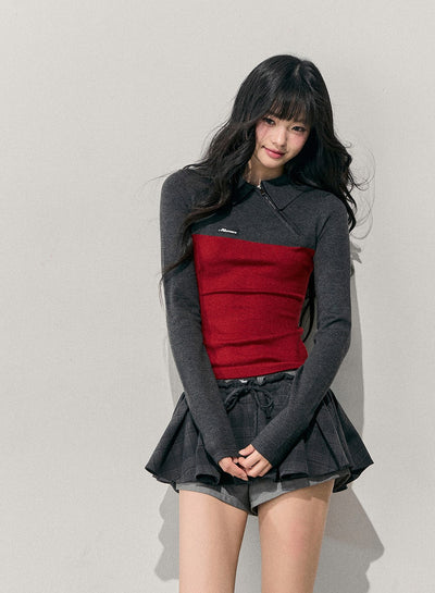 Long-Sleeve Polo Block Color T-Shirt DIA0741