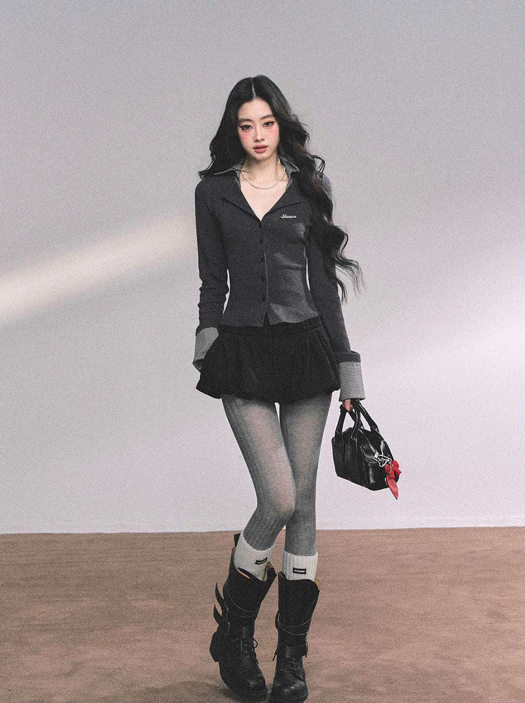 Fake Two-Piece Plaid Long-Sleeved Sweater DIA0634