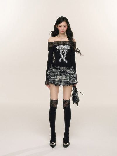 Lace Plaid A-line Slim Cake Short Skirt DIA0224