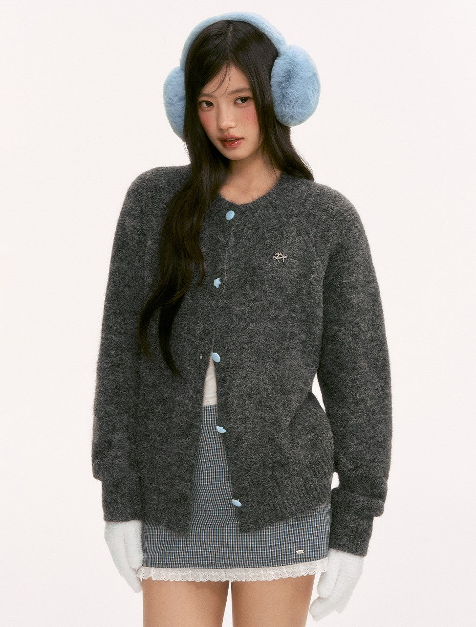 Gray Plush Basic Knit Cardigan WEE0122