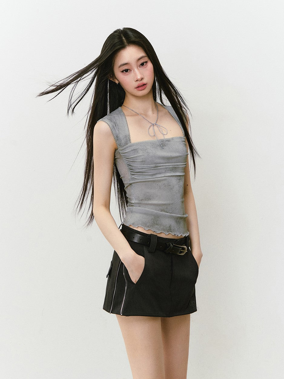 Double-side Zipper A-line Short Skirt VIA0319