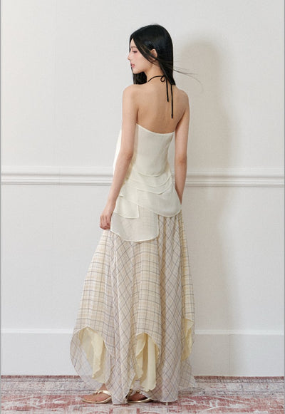 Rose Halter Strap Top/Plaid Skirt AGM0172