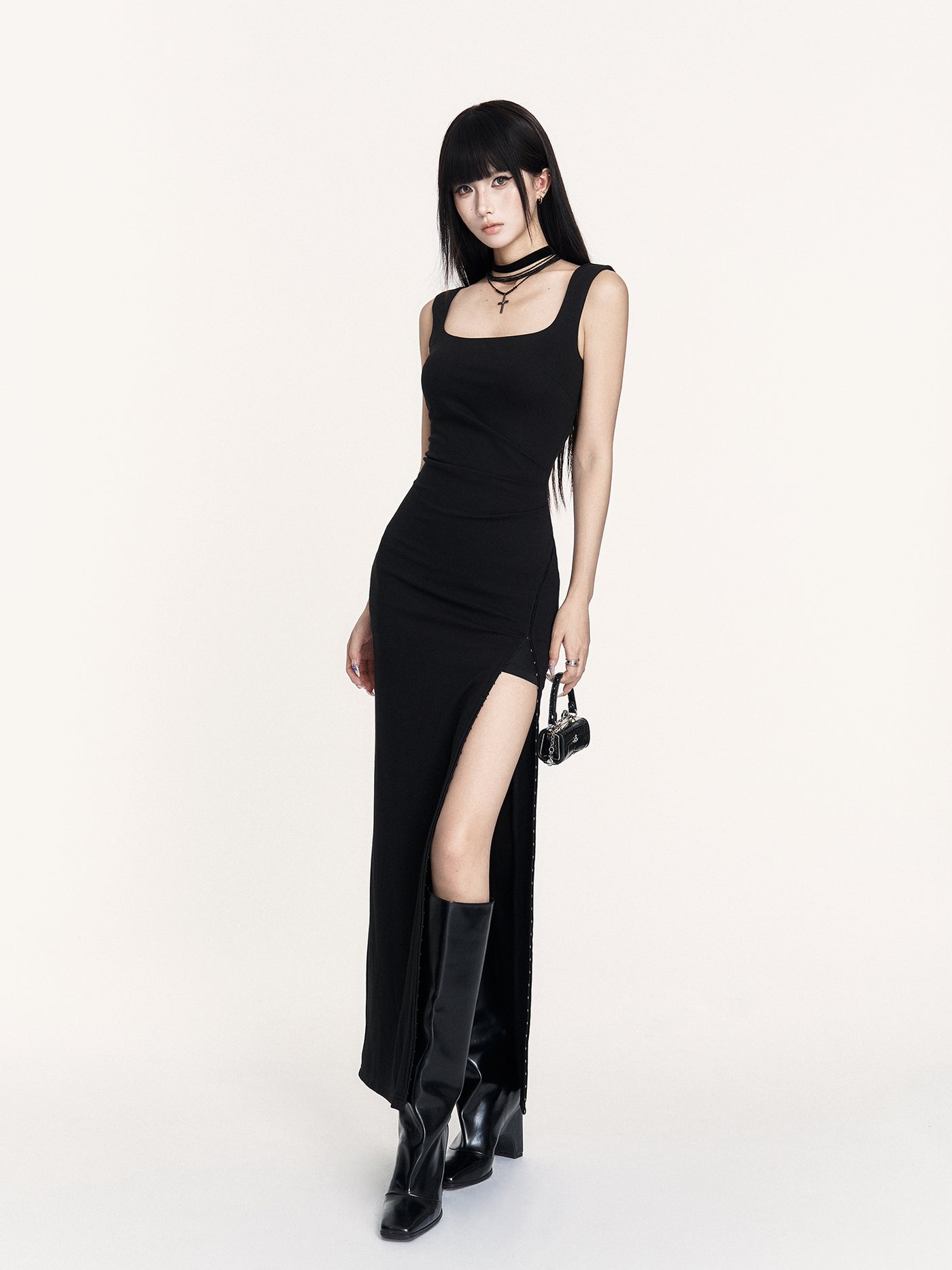 Hepburn Style Slit Long Dress VOC0433
