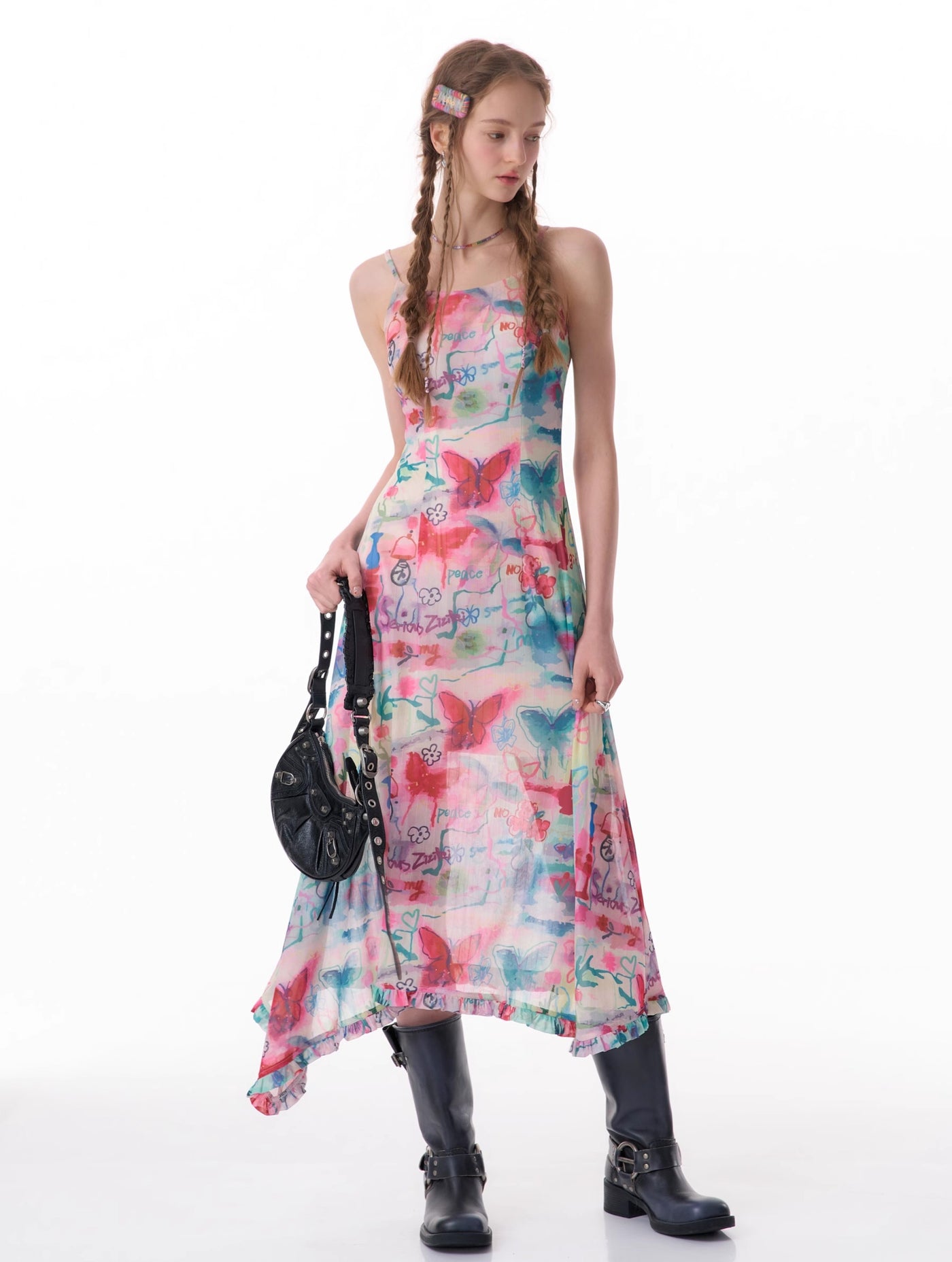 Graffiti Butterfly Print Suspender Dress ZIZ0146