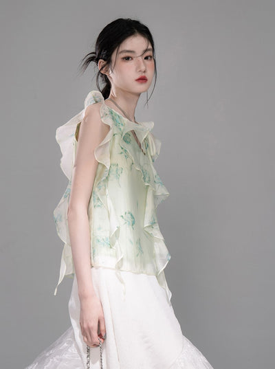 Irregular Lotus Leaf Collar Chiffon Shirt COT0330