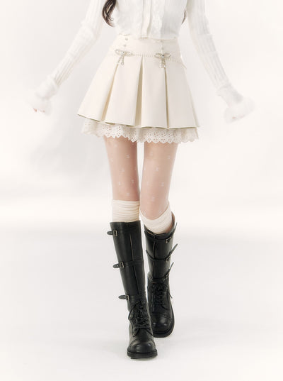 White Diamond Bow Lace Leather Skirt BBB0098