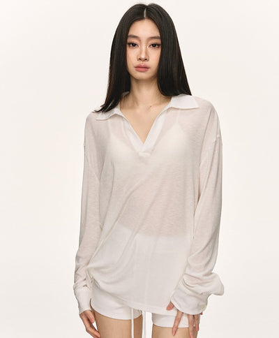 Lapel Loose V-neck Sunscreen Shirt ANA0057