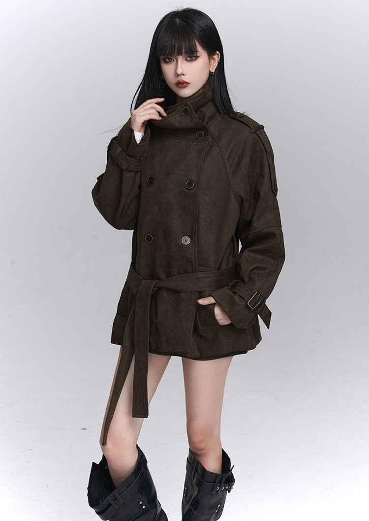 Brown Suede Stand Collar Jacket LAD0247