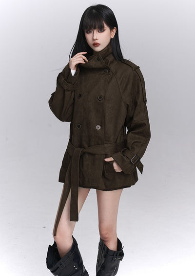 Brown Suede Stand Collar Jacket LAD0247