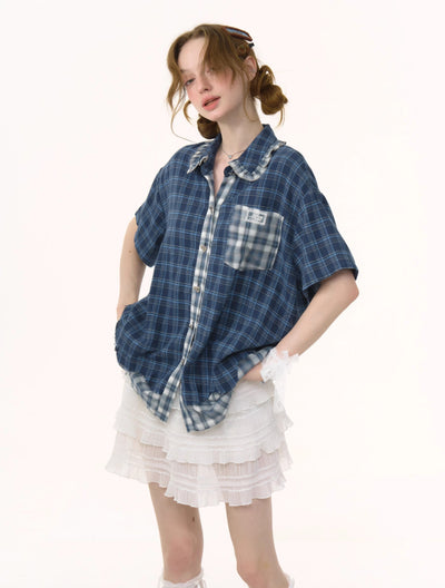 Blue Plaid Splicing Shirt ZIZ0259