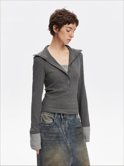 Stand Henley Collar Casual T-shirt SAL0204