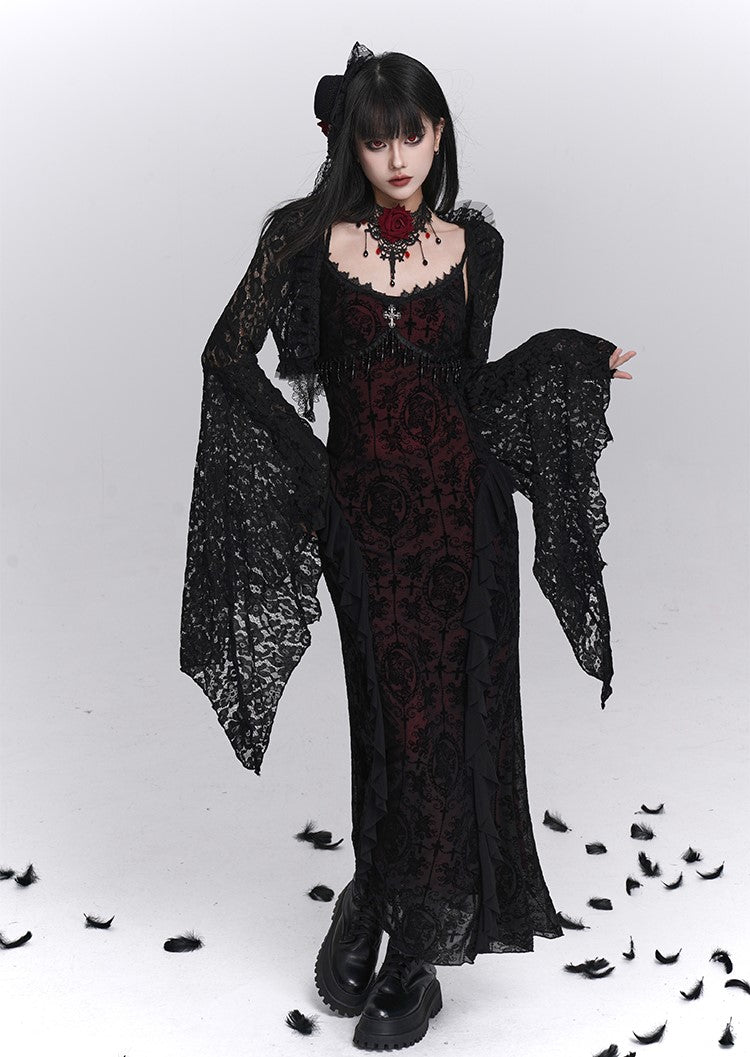 Black Suspender Dress/Lace Shawl LAD0240
