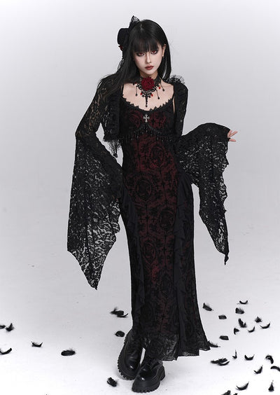 Black Suspender Dress/Lace Shawl LAD0240