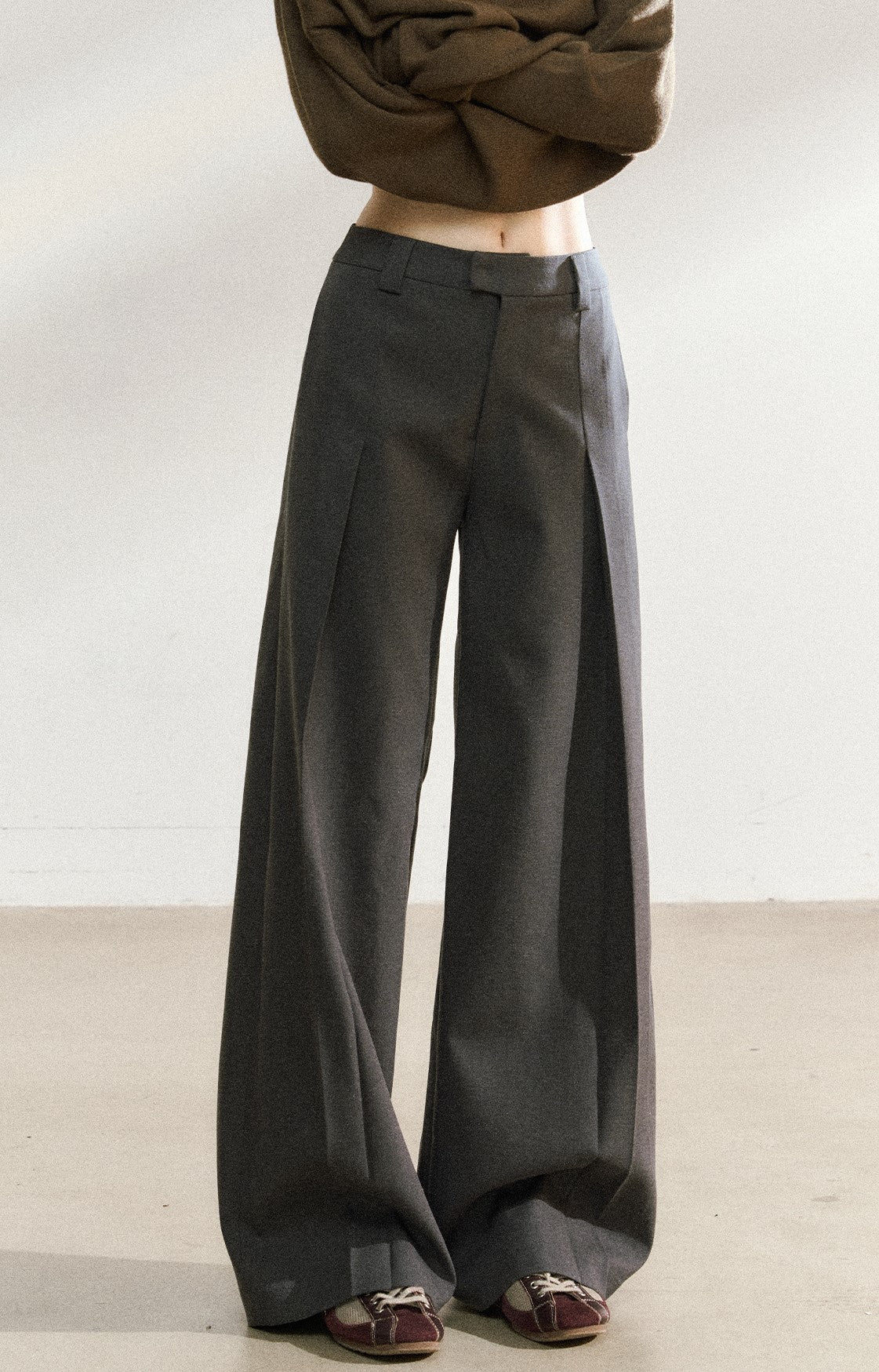 Gray Straight Drape Pants SHI0205