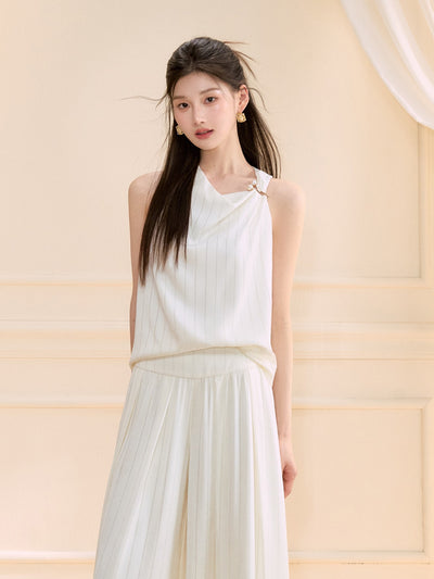 Asymmetrical Shirt/Wide-leg Pants OSH0128