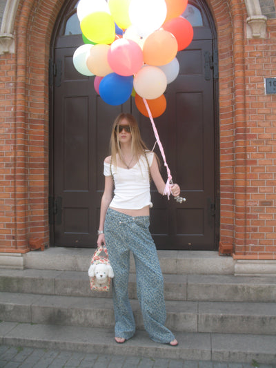 Floral Asymmetrical Layered Placket Jeans AOA0028