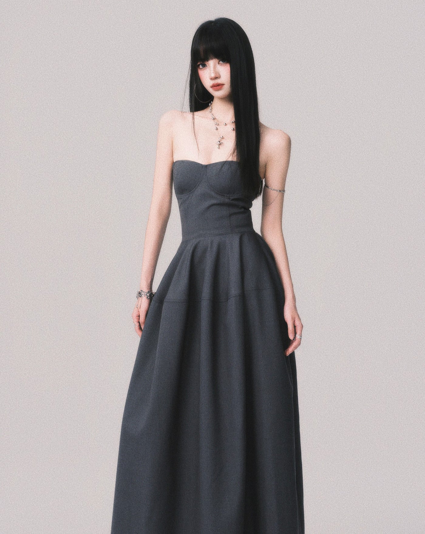 Slimming Puffy Long Tube Top Dress LUL0162