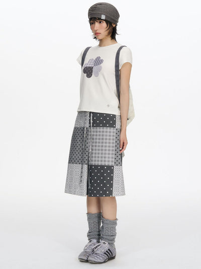 Polka Dot Plaid Print Skirt NEC0209