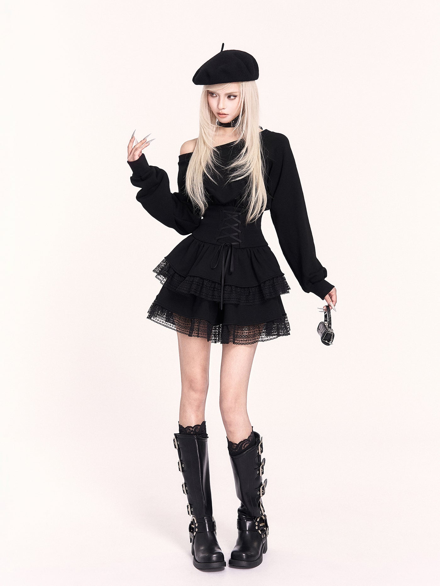 Lace Sweatshirt Puff Dress VOC0477