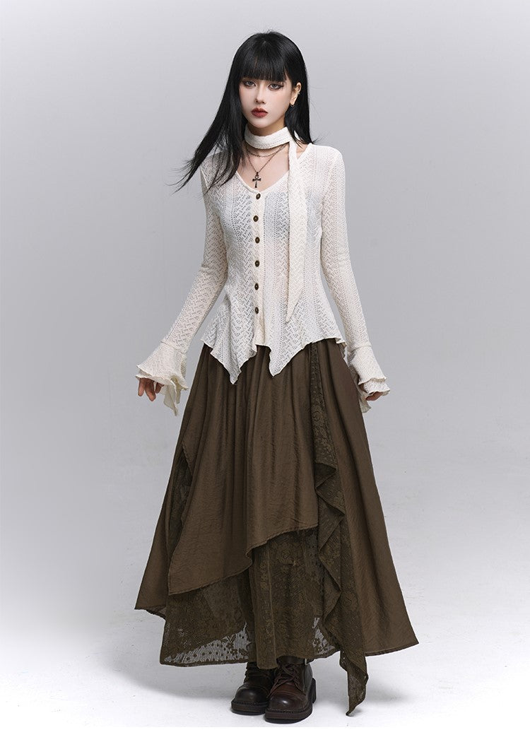 Artistic Irregular Lace Midi Skirt LAD0234