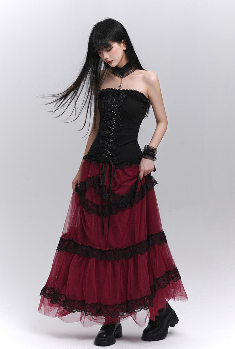 Red Tulle Long Skirt LAD0211