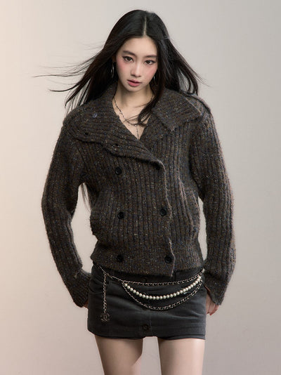 Yarn High-Neck Knit Cardigan VIA0357