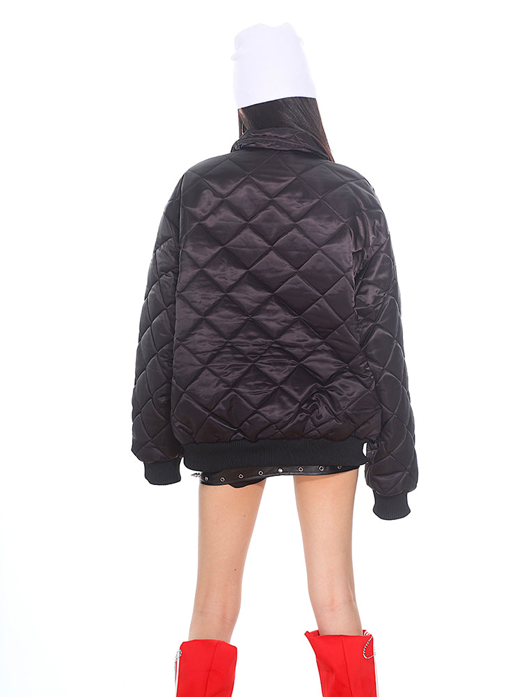 National Trend Pearl Letter Diamond Quilted Jacket UNC0179