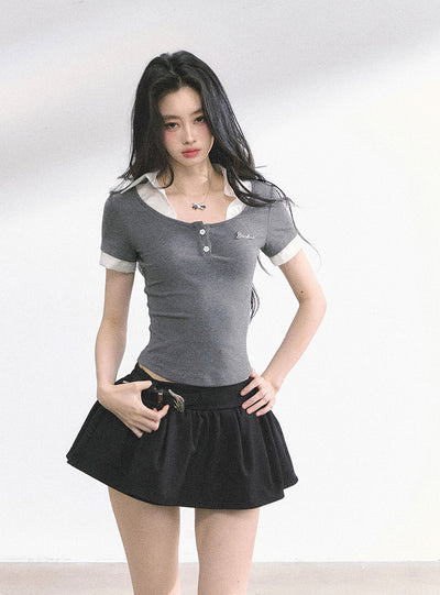 Flower Button Slim T-shirt DIA0484