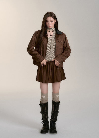 All-match Cowhide Plush Thickened Cotton Jacket/Short Skirt VIA0172