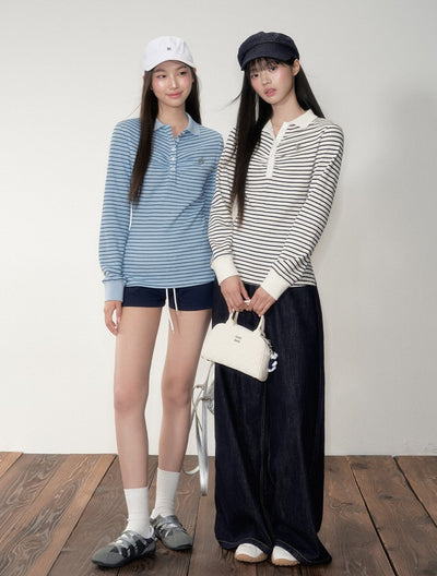 Striped Polo Long-sleeved T-shirt SOO0028