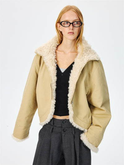 Short Collar Fur Lined Thick Jacket CUR0267