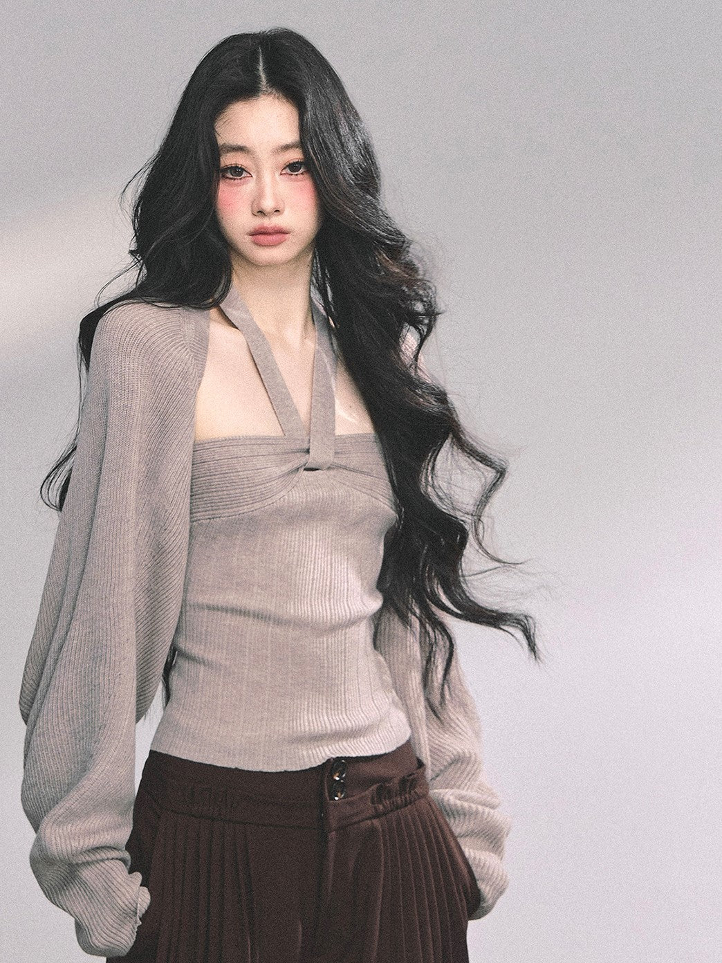 French Knitted Halter Neck Top+Shawl DIA0630