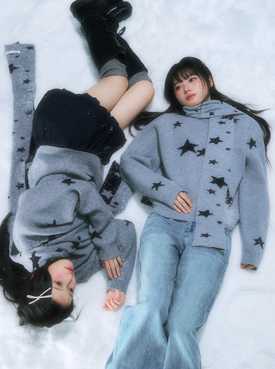 Star Jacquard Off-Shoulder Sweater WEE0105