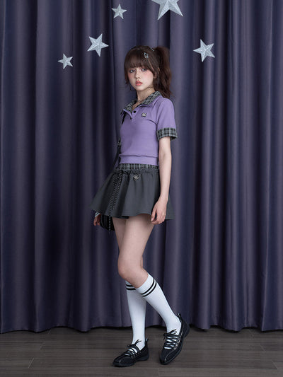 Plaid Splicing Double Waist Skirt SAG0273