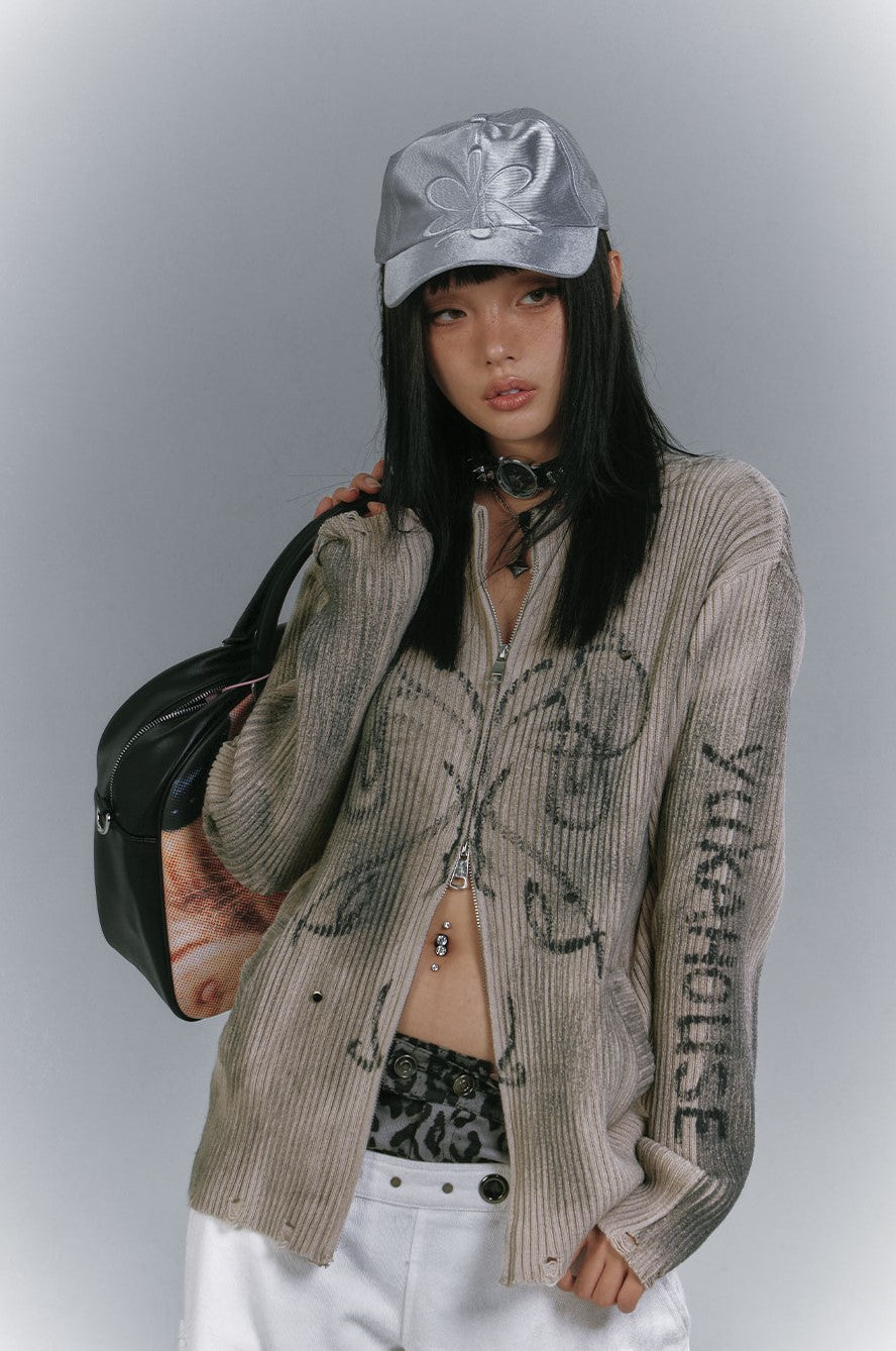 Dirty Wash Design Sweater Cardigan KIN0149