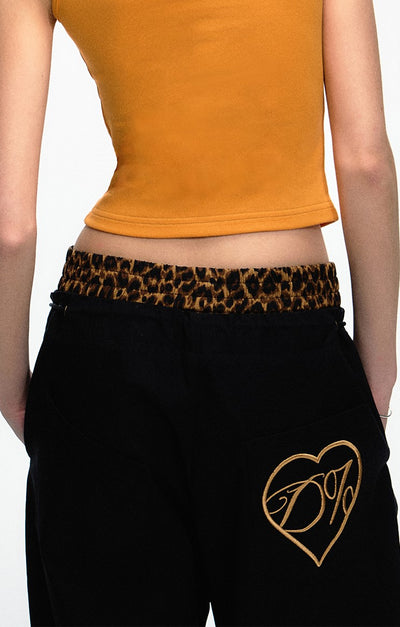 Leopard Print Inside Double Waistband Loose Wide-leg Casual Pants DPR0050