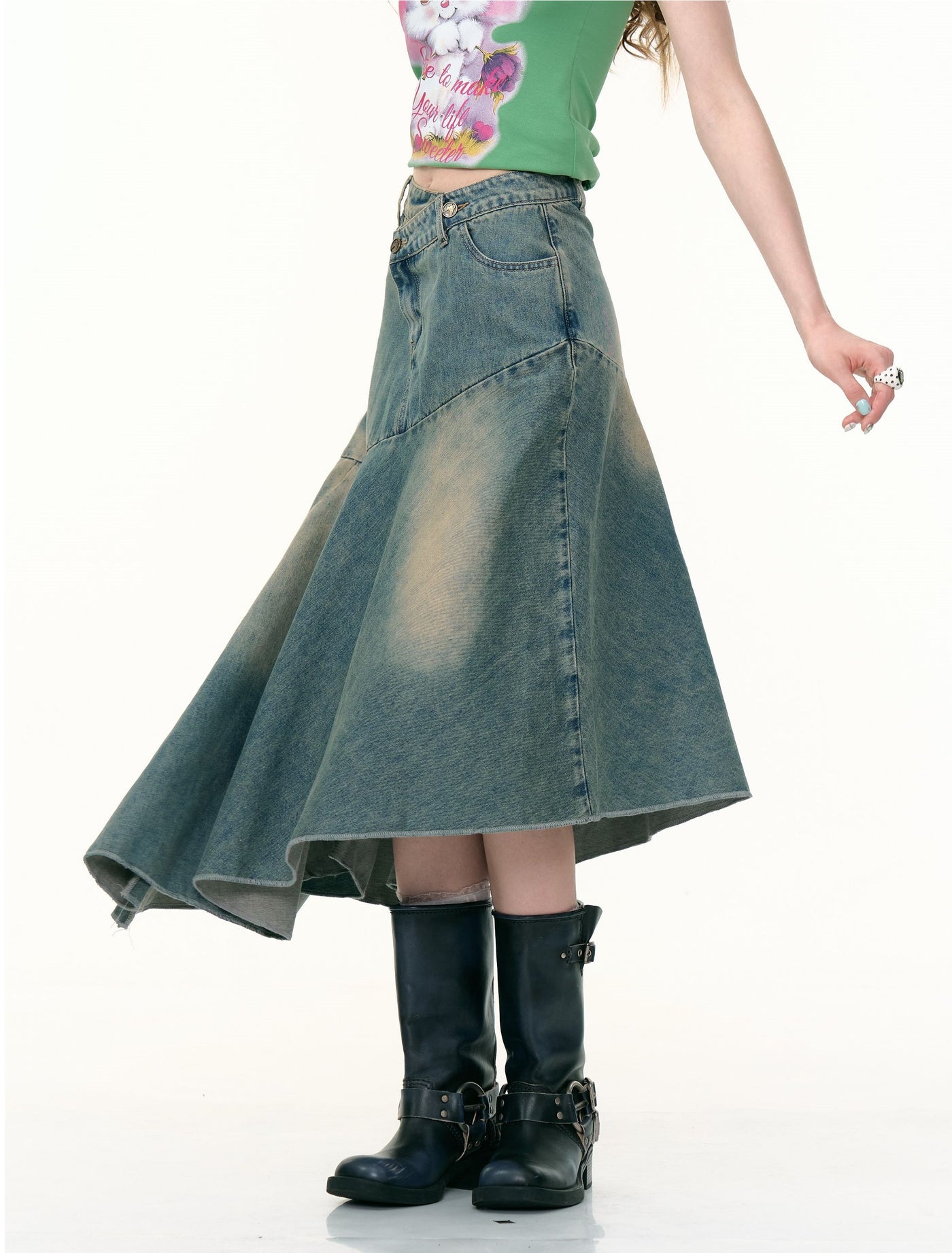 High Waist Irregular Denim Maxi Skirt ZIZ0306