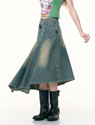 High Waist Irregular Denim Maxi Skirt ZIZ0306