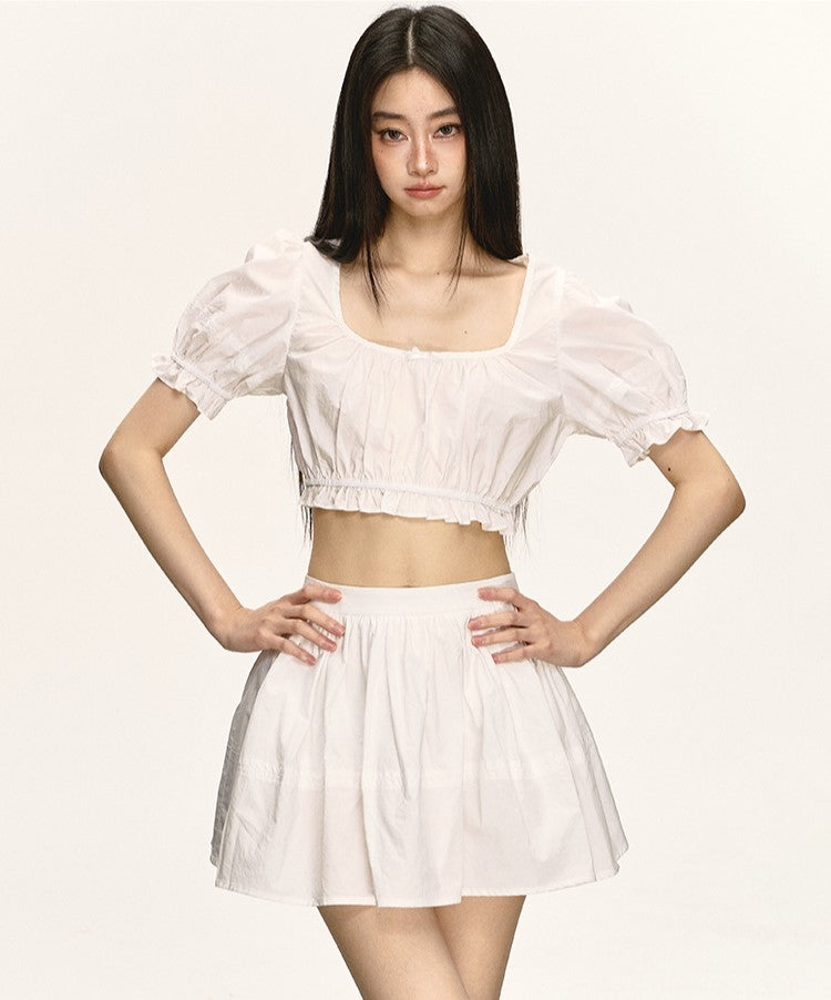 Puff Sleeve Shirt/High Waist Skirt ANA0032