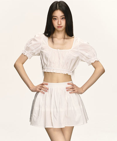 Puff Sleeve Shirt/High Waist Skirt ANA0032