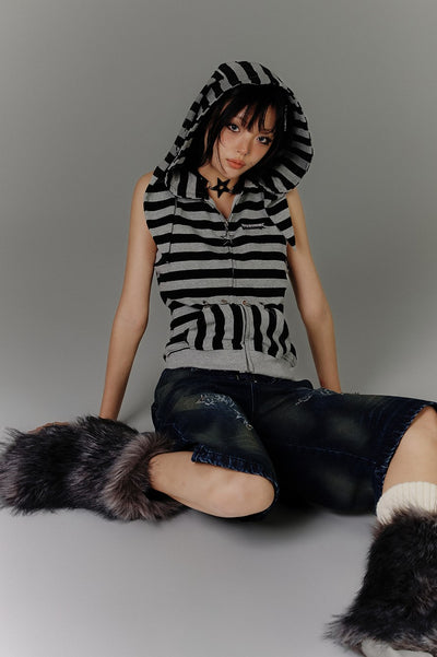 Rabbit Ear Striped Sleeveless Top KIN0141