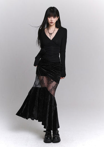 Velvet Fishtail Long Skirt LAD0029