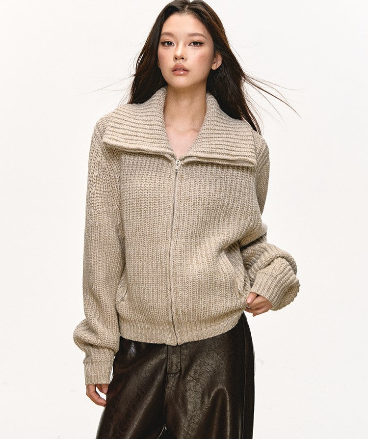 High-Neck Knitted Zipper Cardigan ANA0078